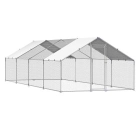 Metal Chicken Coop, 9.8x26.2x6.5 ft Large Walk-in Chicken Runs with Cover, Spire Roof Hen House Enclosure with Security Lock