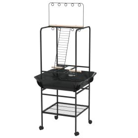 Mobile Bird Stand with Wheels Perches Stainless Steel Feed Bowls Pull-Out Tray for Small Parrot Dark Gray