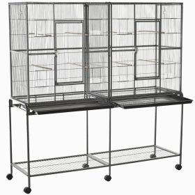 65"L Large Rolling Metal Bird Cage Bird House with Detachable Rolling Stand