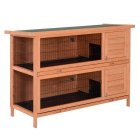 54" Rabbit Cage, 2-Tier Rabbit Hutch Outdoor Guinea with Removable Dividers and Pull-Out Trays, Orange