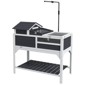 Tortoise Enclosure Tortoise House w/ Adjustable Lamp Holder, Storage Shelf, Removable Main House, Openable Lid, Gray