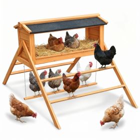 Chicken Nesting Box with Perch and Waterproof Asphalt Roof, Solid Wood Hen Nesting House for Outdoor Chicken Coop, Large Poultry Laying Box for H