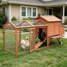 96.5 Inch Wooden Chicken Coop Portable Hen House with Nesting Box And Wheels Outdoor Backyard Poultry Cage Natural Color