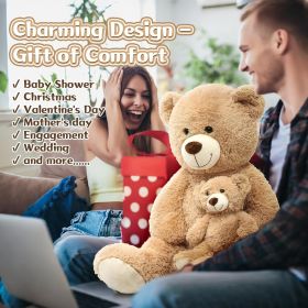 Decorations Teddy Bear with Baby for Baby Shower, 39 Inch Soft Bear Stuffed Animal, Gift for Birthday Kids Girls Boys, Party Favor, Tan