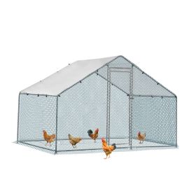2*2*2m/6.5x6.5x6.5ft Silver Chicken Coop with Pointed Roof, 180g PE Rain Cloth, Metal Chicken and Rabbit Cage
