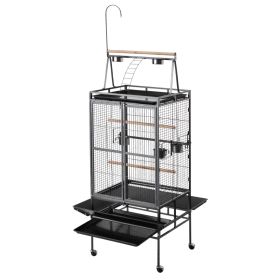 Bird Cage, 32.7 x 31.1 x 82.7 inch, Open Flat Top, Wrought Iron Bird Flight Cage with Perches, Slide-Out Tray, Plastic Feeders, for Cockatiel