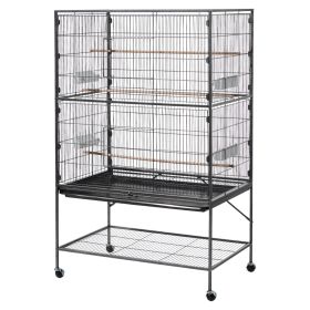 Bird Cage, 36.6 x 22.8 x 59.5 inch, Flat Top, Wrought Iron Bird Flight Cage with Perches, Slide-Out Tray and Plastic Feeders, for Blue Tit, Cocka