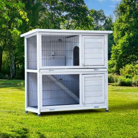 Rabbit Hutch Outdoor, 2-Story Rabbit Cage Indoor with Run, Bunny Cage with 2 Removable No-Leak Trays, Pet Cages with Non-Slip Ramp, Waterproof Ro
