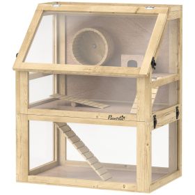 3 Tier Wooden Hamster Cage w/ Detachable Bottom, Hut, Seesaw, Exercise Wheel, Ramps, 24" x 16" x 29.5"