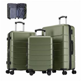 Hard Shell Carry On Suitcase, ABS Spinner Wheel Luggage, Lightweight And Expandable Rolling Travel Bag (Option: Olive green 3p)