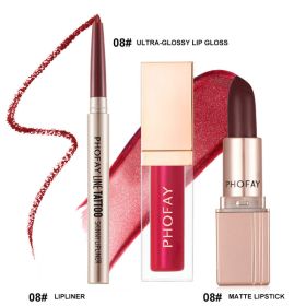 PHOFAY Ultra-Glossy Lip Gloss Matte Lipstick Lipliner (Option: 08Set)