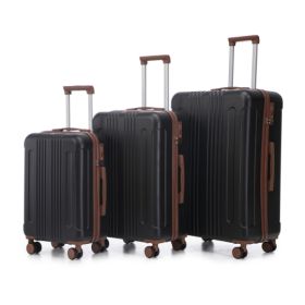 20 24 28 3 Pcs Set In ABS Spinner Wheel Luggage, Carry On Suitcase, Matching Color, TSA Combination Lock (Option: Black Brown)