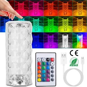 Crystal Diamond Rose Table Lamp Dimmable Remote Touch Control Night Light (Option: Transparent)