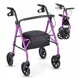 2-in-1 Rollator Walker With Seat (Purple), 8-Inch Large Wheels & Versatile Braking System, Adjustable Height (Option: defaulttitle)