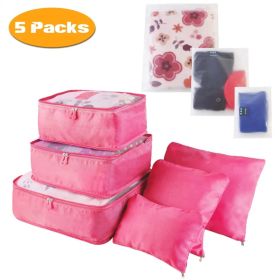 9Pcs Set Clothes Storage Bags Water-Resistant Travel Luggage Organizer Clothing Packing Cubes For Blouse Hosiery Stocking Underwear (Option: Hotpink-5Set45Pcs)