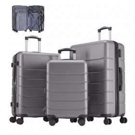 Hard Shell Carry On Suitcase, ABS Spinner Wheel Luggage, Lightweight And Expandable Rolling Travel Bag (Option: Dark gray 3p)