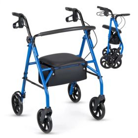 2-in-1 Rollator Walker With Seat (Blue), 8-Inch Large Wheels & Versatile Braking System, Adjustable Height (Option: defaulttitle)