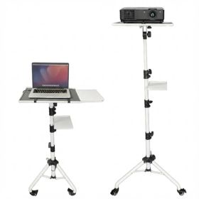 Projector Stand 29.5 To 71 Inch Adjustable Tripod 2 Shelves Portable Laptop Cart W Phone Holder (Option: White)