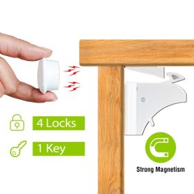 4Pcs Magnetic Cabinet Locks Child Safety Drawer Locks Adhesive Baby Proof Cabinets Latches Kit (Option: White)