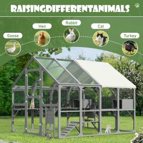 Large Catio Outdoor Cat Enclosure for Multiple Kittens, Wooden Cat House with 7 Platforms, 2 Resting Boxes, 1 Bridge and 1 Ramp (Color: Gray)