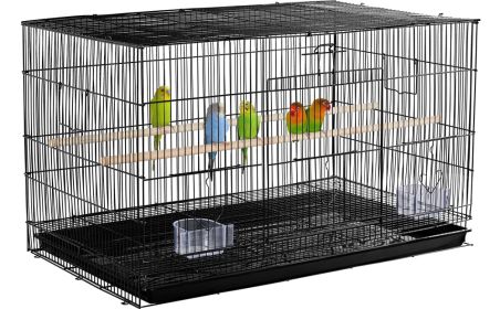 Rolling Wide Bird Cage Divided Breeder Cage (Color: Black)