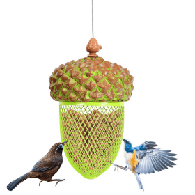 Outdoor Metal Seed Guard Deterrent Squirrel-Proof Caged for Wild Bird Feeder (Color: green B, Type: bird)