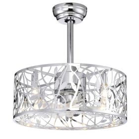 18'' Decor Forward Reverse 5 Blades Ceiling Fan Lamps,Cage Closed Industrial Style Vintage Fan Ceiling Fan With 3 Speeds Adjustable For Living Ro (Option: Chrome)